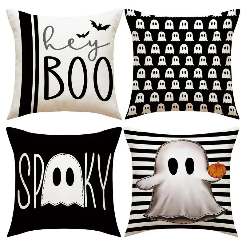 

New Linen Halloween Fall Cushion Cute Ghost Throw Pillowcase Creative Style scary Boo Cushion Cover Party Decorative accessory