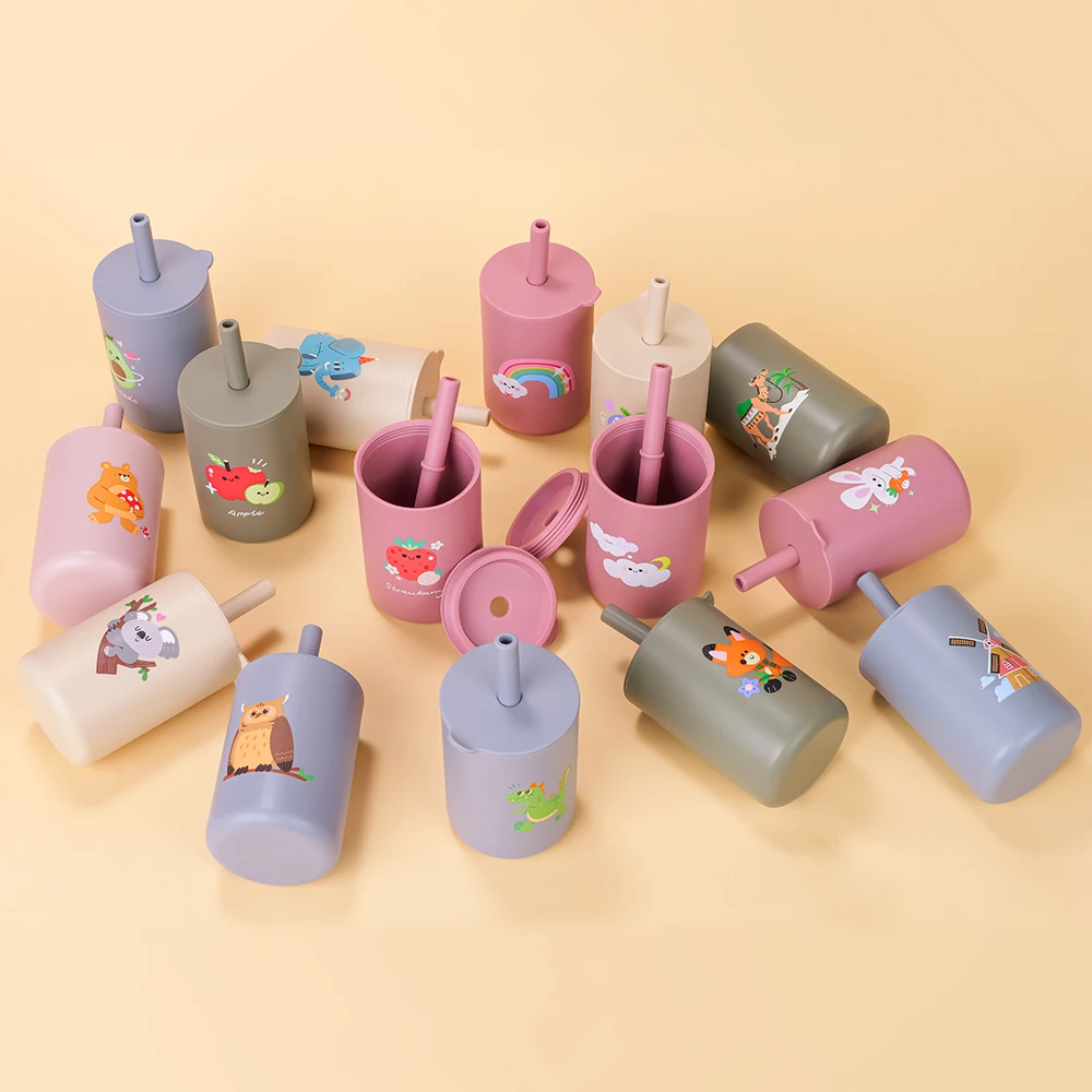 TYRY.HU Baby Feeding Straw Cup Baby Cartoon Learning Feeding Cup Food Grade Silicone Toddler Water Bottle Tableware BPA Free 5