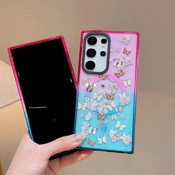 Butterflies Colorful Border Magnetic Case for Samsung Galaxy S22 Ultra S23 Ultra S24 Ultra S24 + Plus Cover Protective Shell
