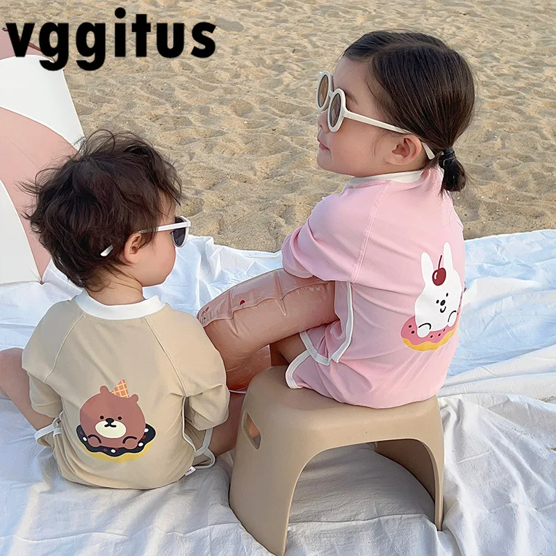 Kids swimsuits Korean Style New Children Girls Boys Swimsuit One Piece Long Sleeve Sunscreen Swimwear Infant Swimming Clothing