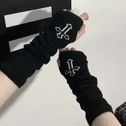 Punk Grunge Cross Gloves New、 Black Neutral Long Sleeves Rock Ninja Sleeve Cosplay