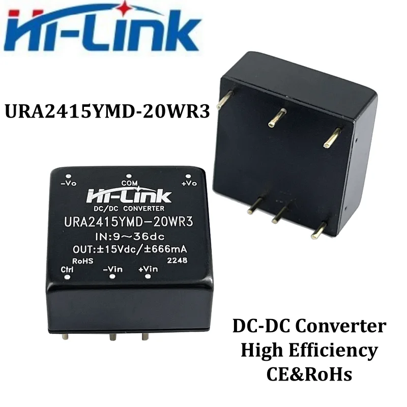 하이링크 URA24xxYMD-20WR3 20W 절연형 DC-DC 모듈 9-36V 광범위 입력 ±5V ±12V ±15V 이중 출력 1500V 절연 산업용 전원