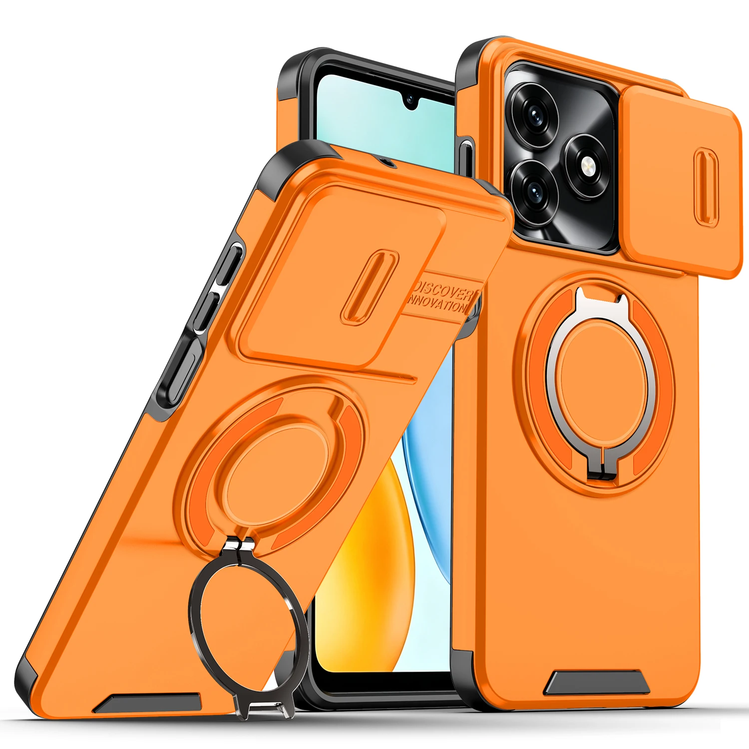 Enhanced Protective Magnetic Ring Holder Case with Slide Lens Protector Cover