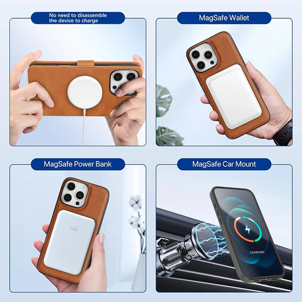 3-in-1 MagSafe Magnetic Leather Wallet Phone Case with Card Slots