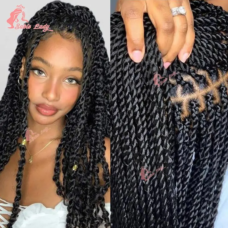 Senegalese Twist Braided Wig Synthetic Full Lace Front Wigs for Black Women Knotless Box Braid Wig Goddess Braids Faux Locs Wigs