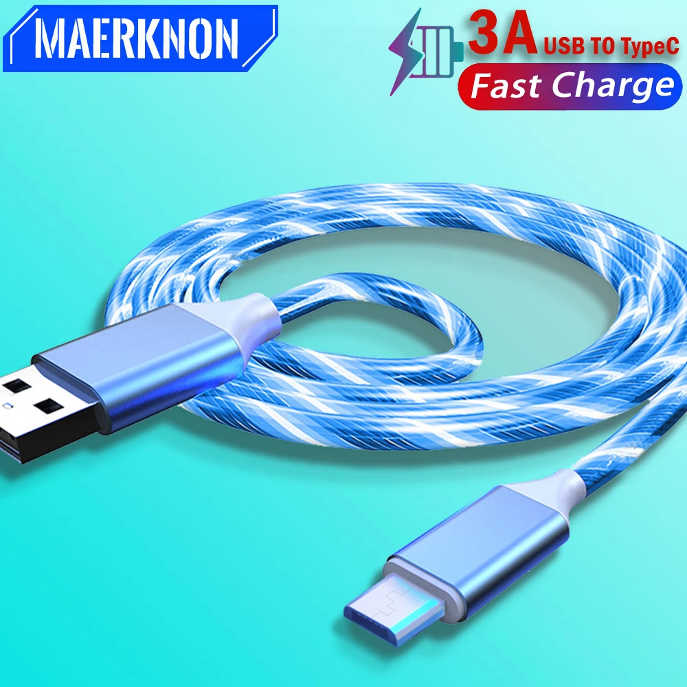 Glowing USB Cable 3A Fast Charging Type C Cables LED light Micro USB heart-with-barbed-wire