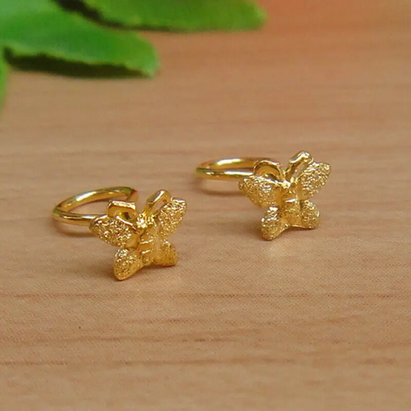 

Real 24K Yellow Gold Earrings Beauty Butterfly Stud Earrings / 0.5g Small