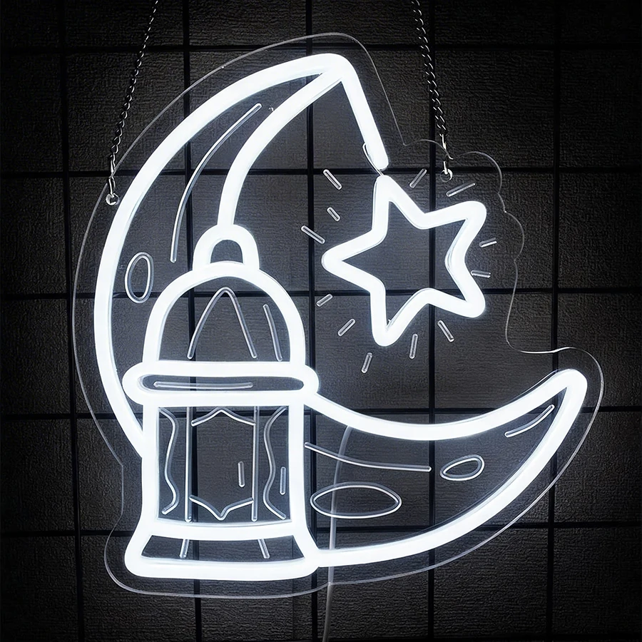별과 달 LED 네온사인, 3D 조각 아이콘 벽 장식, 침실, 거실, 생일 파티, 라마단 벽 램프, USB 전원.