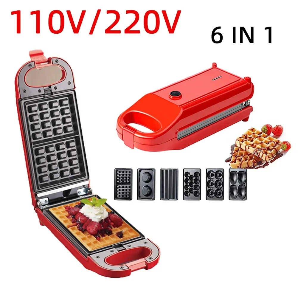 Sandwich Maker 1PC 6-in-1 Breakfast Machine Waffle Maker Donuts Sandwiches Fritters Tarts Egg Cakes Multifunctional Home Use 2