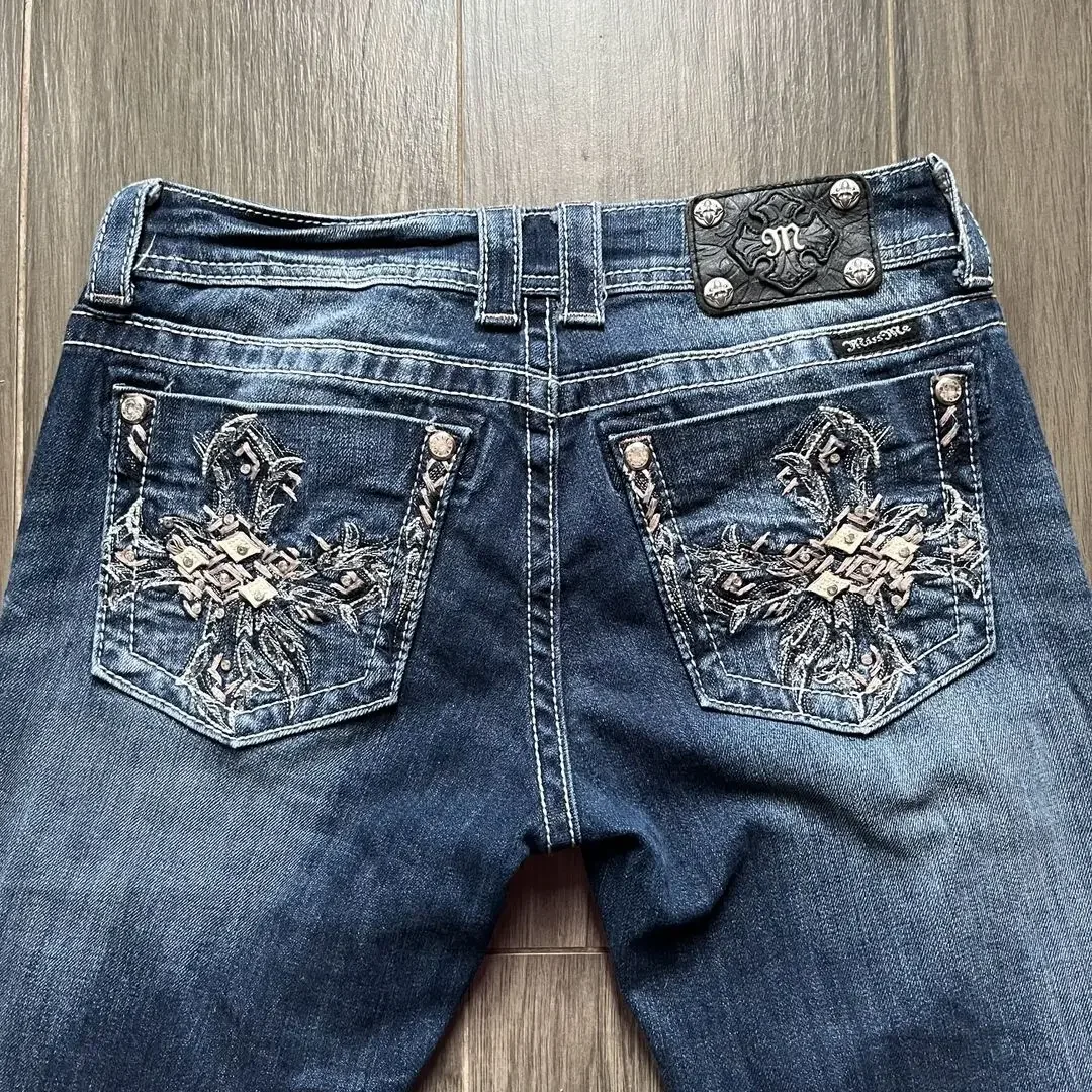 Gothic Trend Harajuku Retro Embroidery Pattern Slim Jeans Women's New Stretch Hot Girl Flare Pants Autumn Y2K Trendy Trousers 2