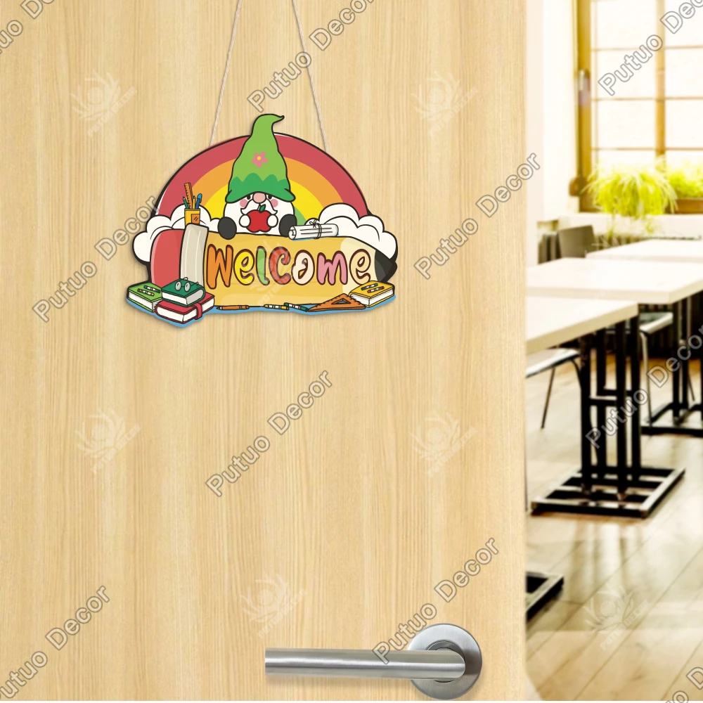 

Putuo Decor 1pc Rainbow Shaped Wooden Hanging Decor,Welcome,Wall Decor for Classroom Primary School, Back to School Season Gifts