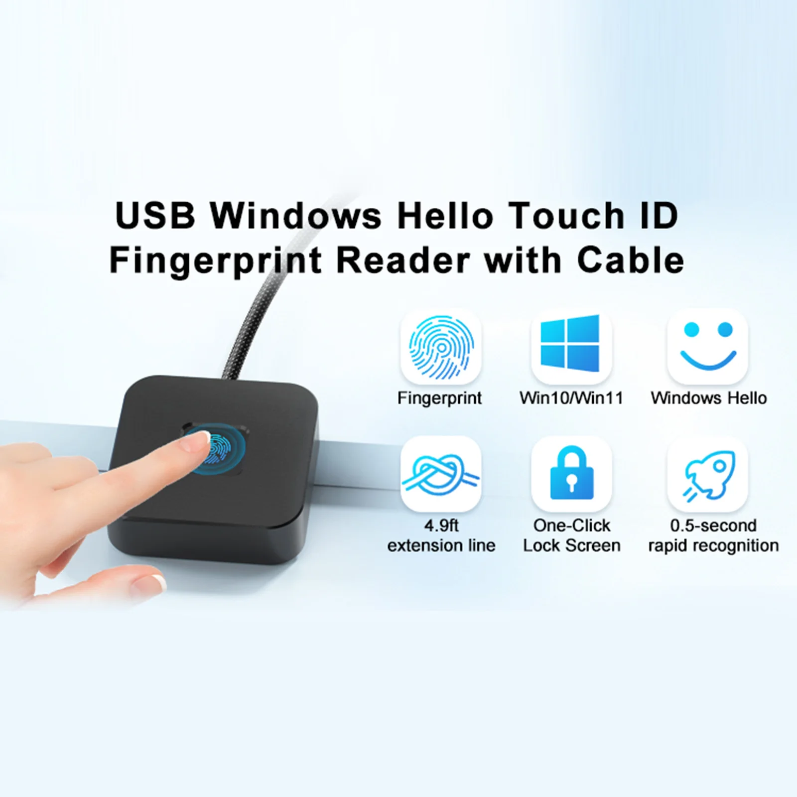 Windows Hello 지문 인식 리더용 5피트 케이블이 포함된 USB 지문 인식 리더 Windows 10/11용 생체 인식 지문 로그인 리더