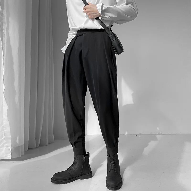 

Брюки-султанки мужские Плиссированные, модные суженные брюки с эластичным поясом, Повседневная Уличная одежда, черные белые