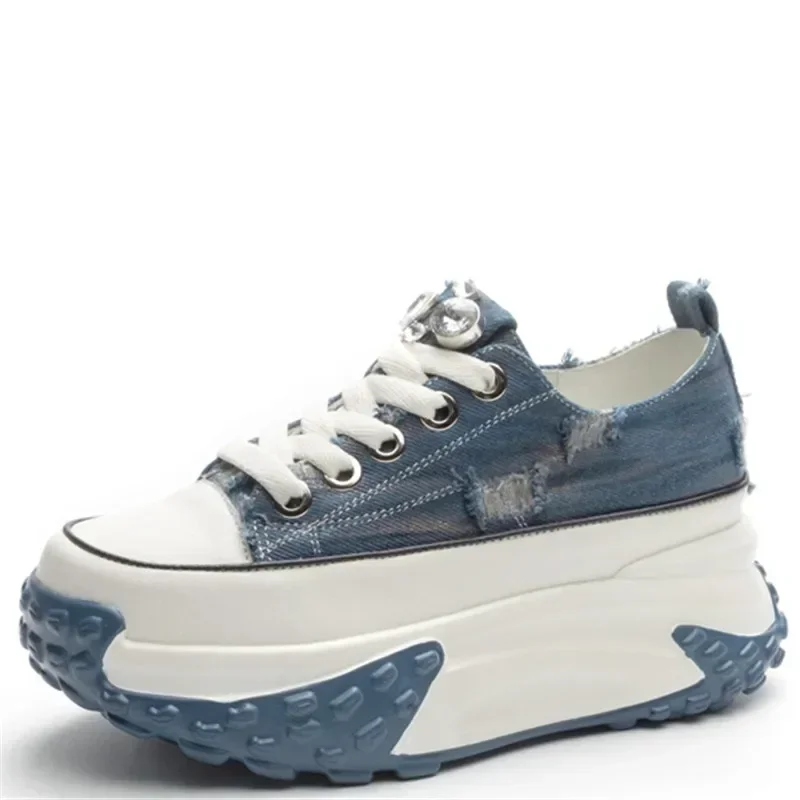 

Spring Autumn Chunky Sneakers Platform Shoes Women's Casual Shoes Height Increase Ladies Thick Heel Canvas Black Zapatos Mujer
