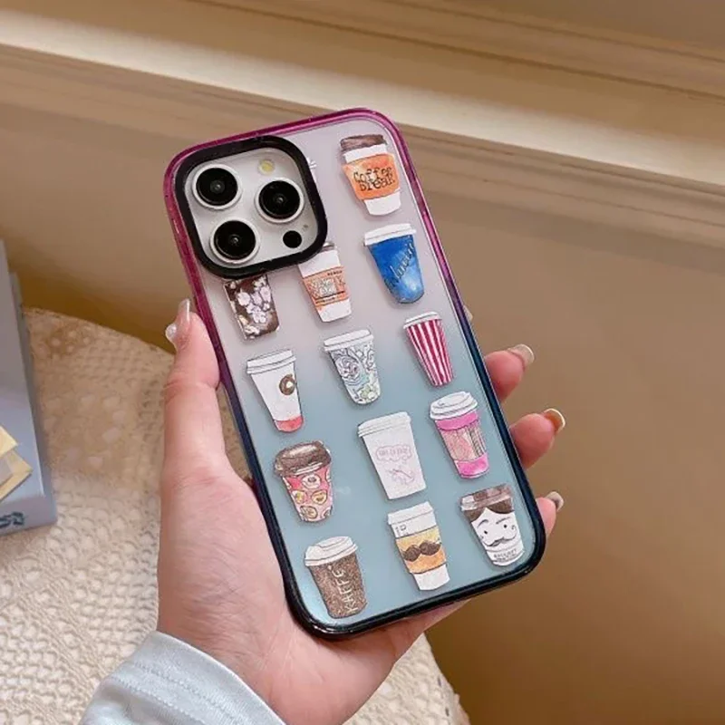 

Coffee Cup 2.0 Acrylic Colorful Border Phone Case Cover for IPhone 11 12 13 14 15 Pro Max Case for IPhone 15 Pro Max