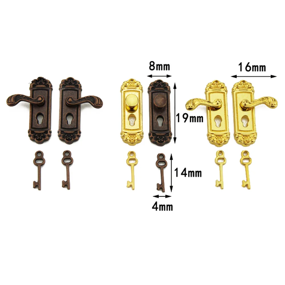 Cute Vintage Funny 1/12 Scale Dollhouse Miniature Door Lock and Key Doll House Fairy Mini Door Retro Metal DIY Accessories 6