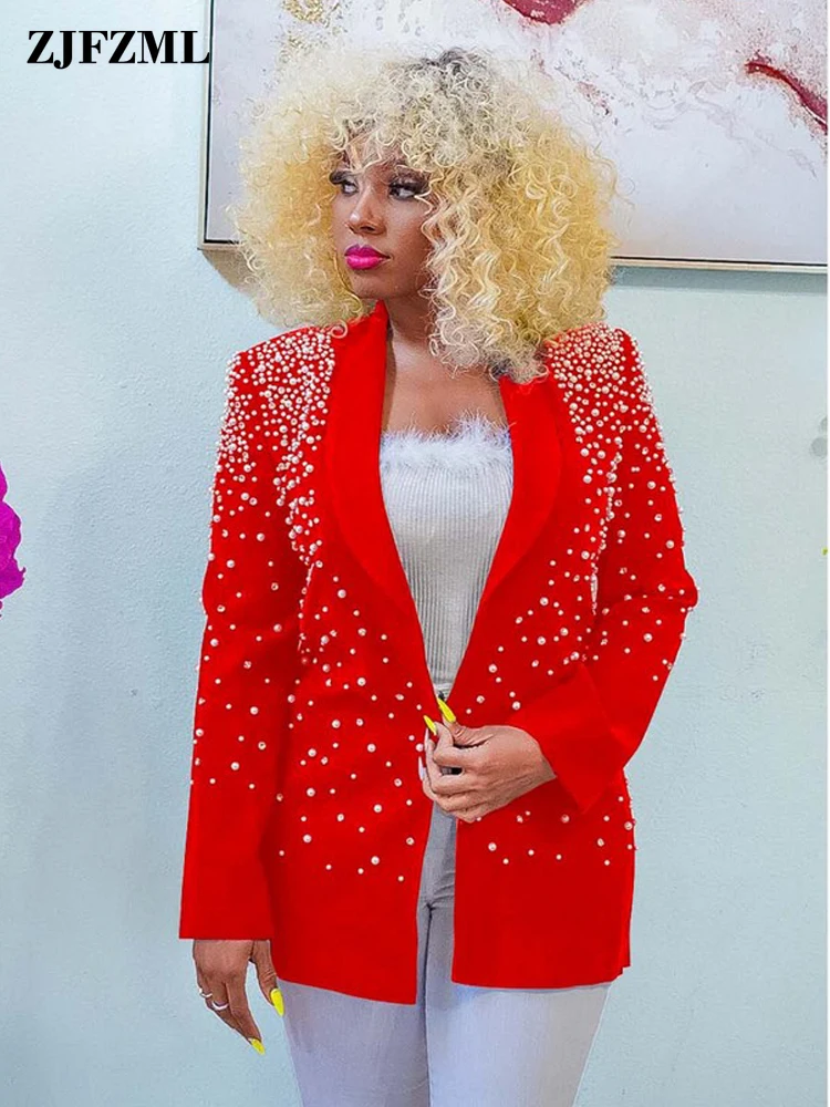 

Streetwear Hot Diamond Beading Panelled Blazer Jackets for Women Autumn Notched Collar Full Sleeve Open Front Coat Outwears