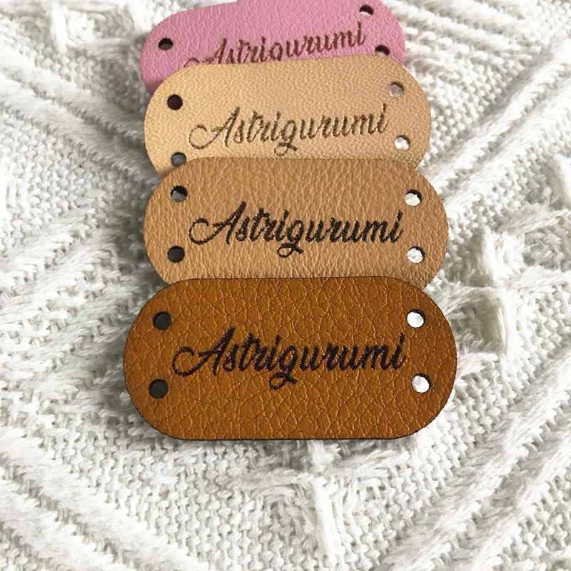 30pcs Handmade labels for clothes Leather knitting tags personalized text  logo Floding label for crochet craft items with rivets - AliExpress