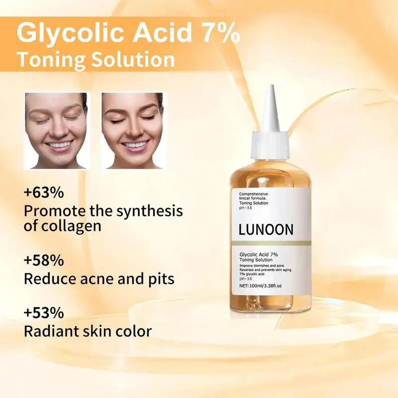 Glycolic Acid 7% Toning Solution Gentle Exfoliation Moisturizing Glycolic Acid Toner Face Toner Shrink Pores Skin Care 100ml