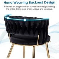 Velvet Dining Chair Set of 4, Gold Modern Dining Chairs with Metal Legs, Woven Upholstered Dining Chairs 6