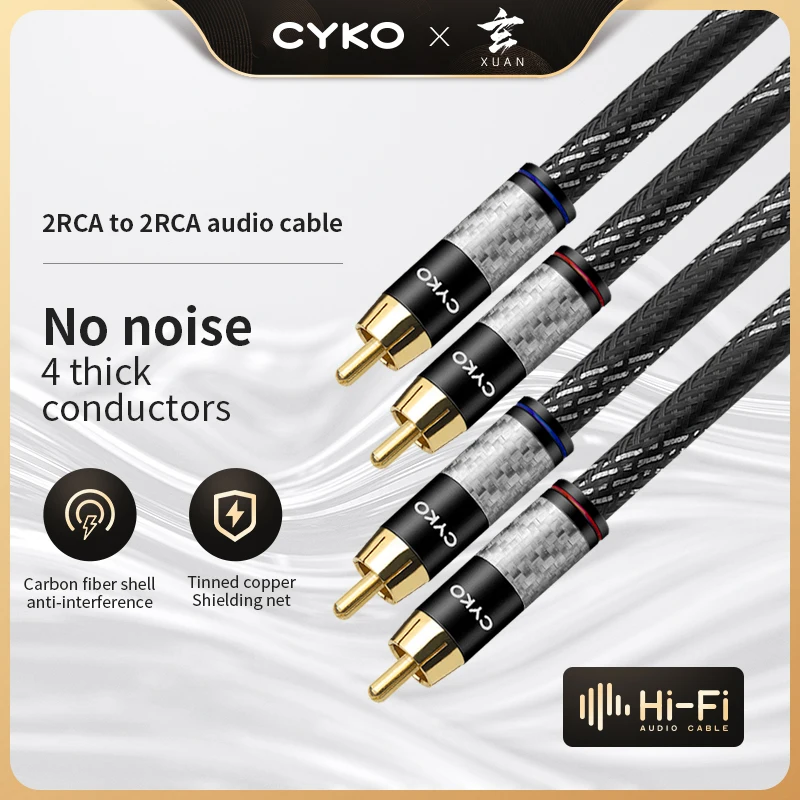 Cabo de Áudio Cyko-rca para Amplificador Hifi 6n Ofc 2rca para 2rca Estéreo Plugue Banhado a Ouro Macho para Macho Amplificador tv Box Par
