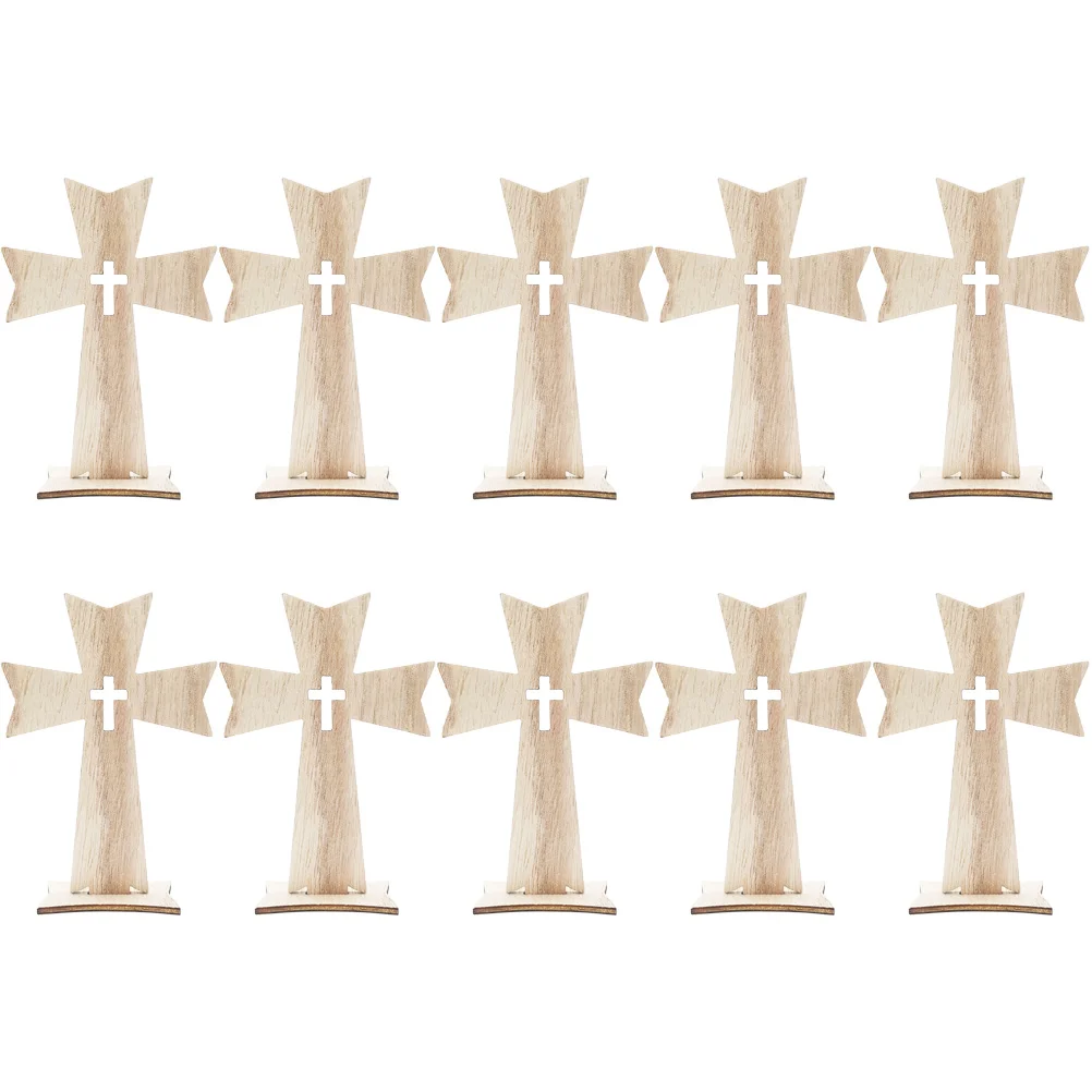 

10 Pcs Cross Crafts Creative Holiday Ornaments Set 10pcs (Type B) Standing Table Centerpieces Decorative Wood Tabletop The