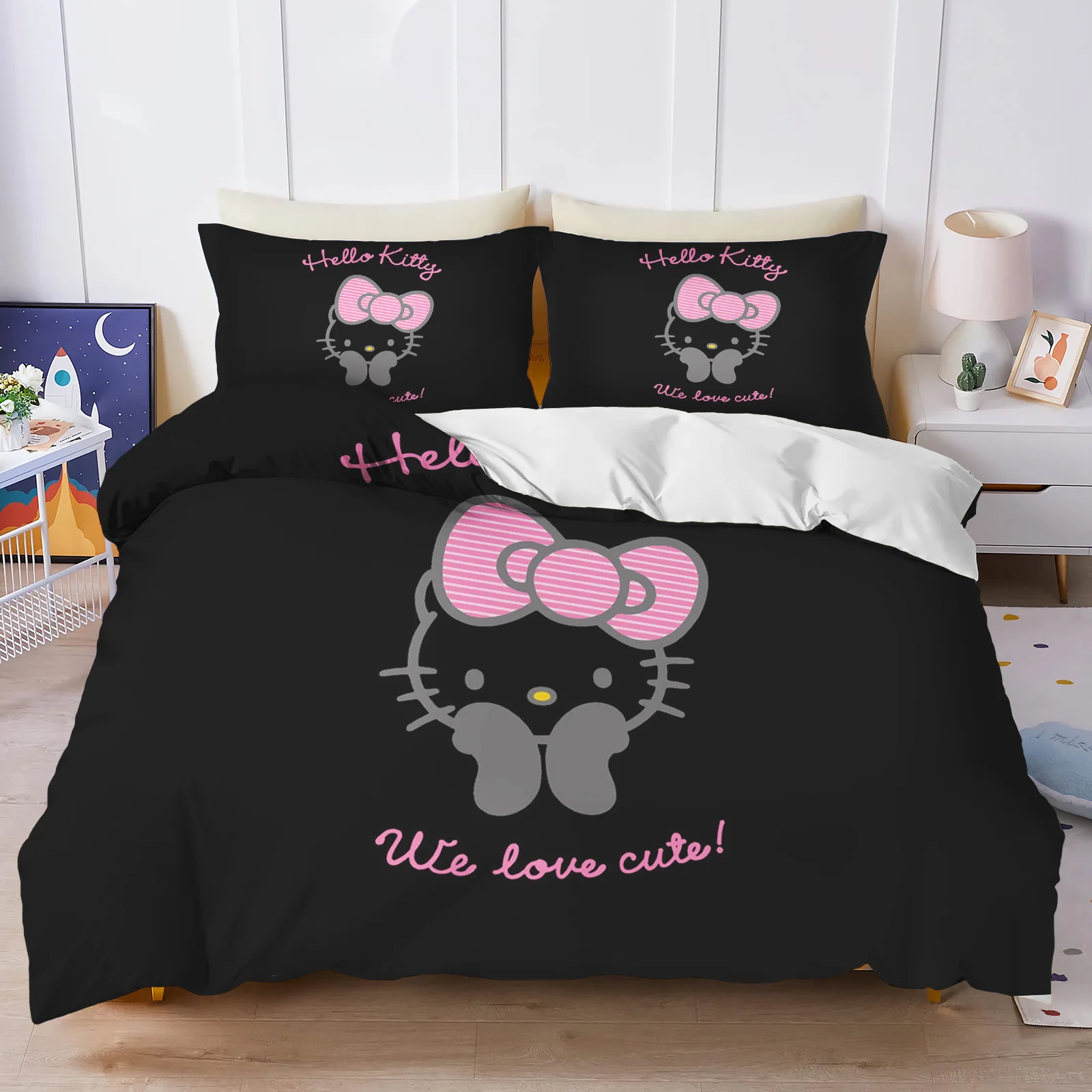 Hello Kitty ensemble de housse de couette couette literie 3d ensemble de literie pour enfants 3 pièces 1 housse de couette King Size