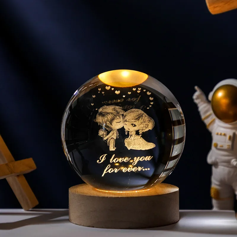 Crystal night light Planet lamp Crystal balls Crystal ball ornament 6/8cm 3D Crystal Ball Planet Night Light Laser Engraved Solar System Globe Astronomy Festival Gifts Home Desktop Decoration