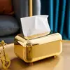 Luxury Golden Tissue Boxes Storage Napkin Holder Paper Case Organizer Ornament Craft Desktop Tissue Holder Kitchen Tissue Box 3