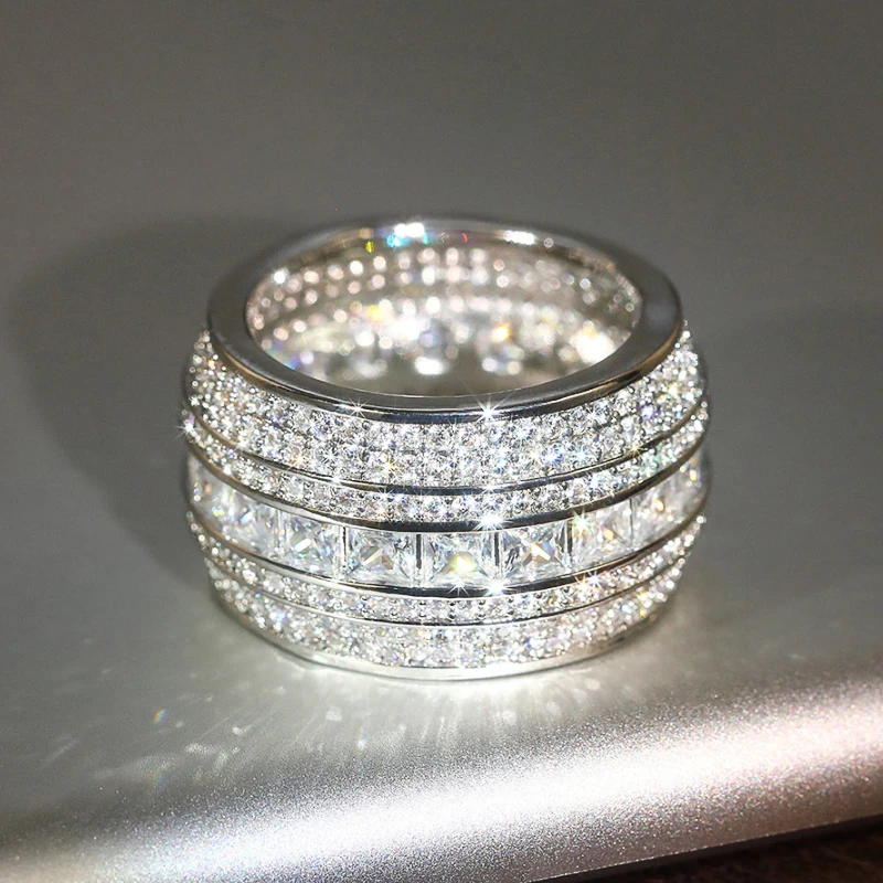 Huitan-خاتم زركونيا فاخر مرصع بالكامل للنساء ، موض...