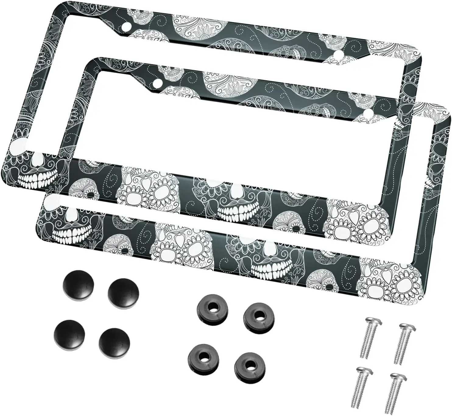 

Черно-белая рамка для номерного знака с рисунком черепа, 2 упаковки, держатель для номерного знака с 2 отверстиями, рамка для автомобиля для женщин, мужчин, автомобилей США