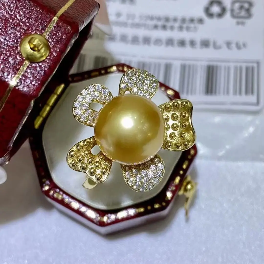 

Великолепное круглое Золотое кольцо с жемчугом в Южном море 10-11 мм 925s