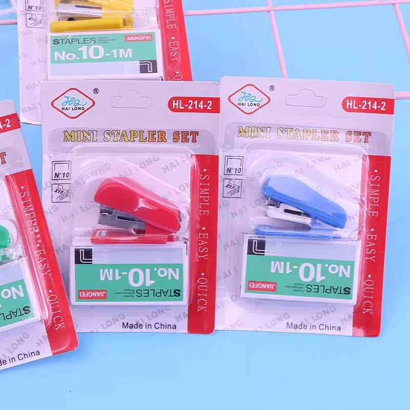 1세트 무작위 색상 미니 사이즈 스테이플러 세트 솔리드 오피스 문구류 학생용 10개의 스테이플