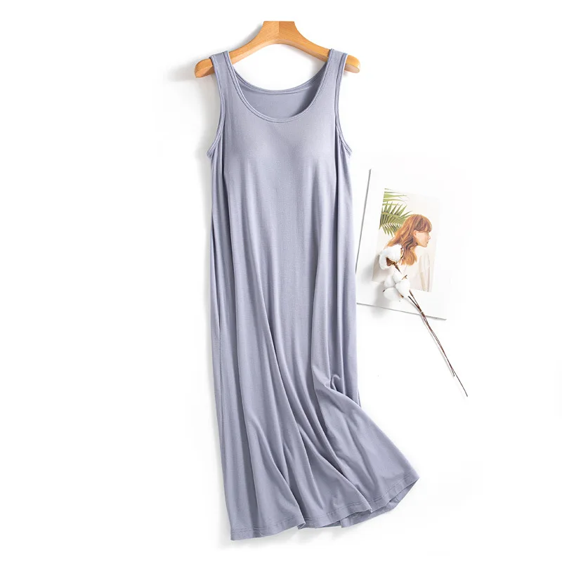 Casual Chest Pad Lingerie Modal Sleeping Shirt For Women's Nightgowns Sleeveless Summer Home Wear Nightwear Bra Sleeping Dress