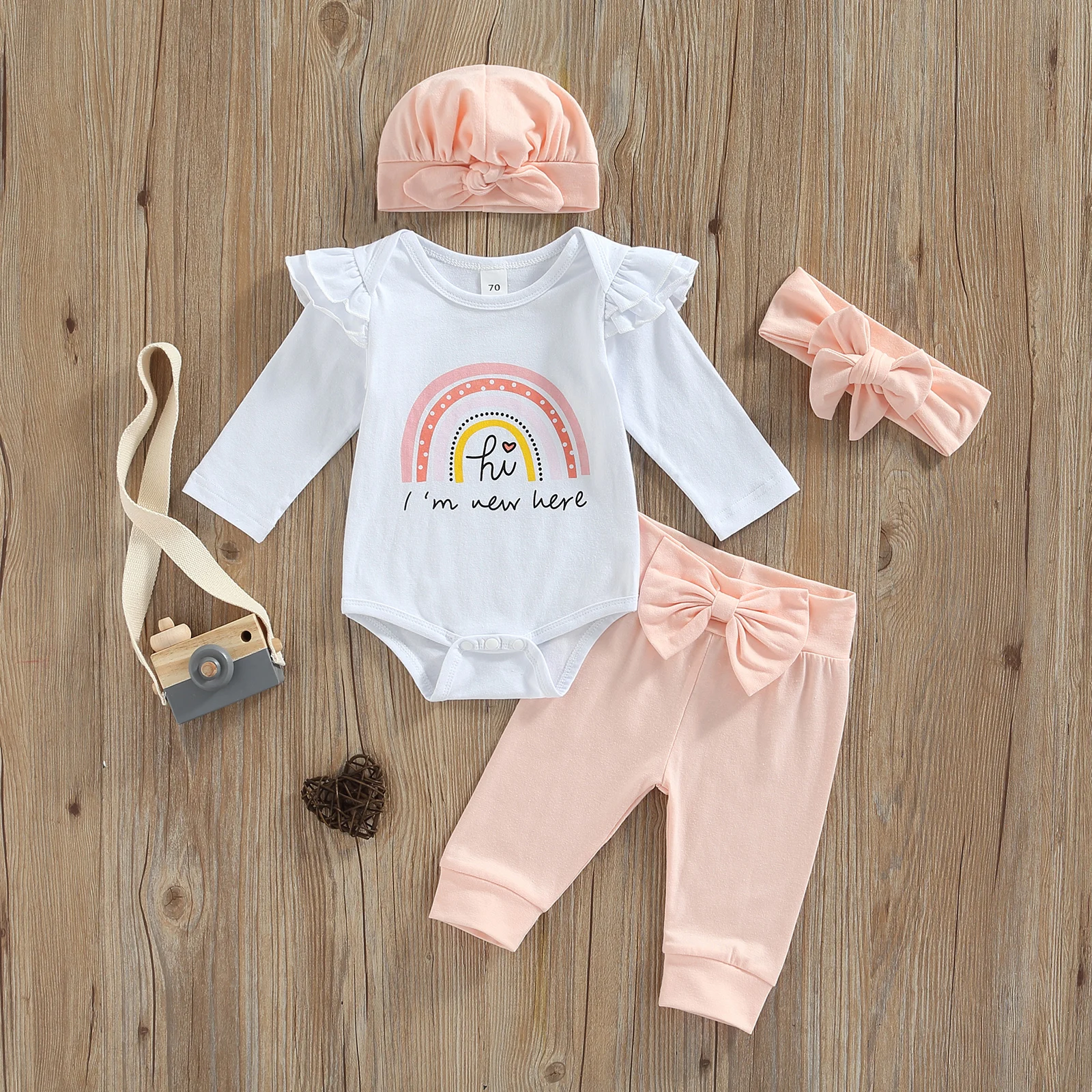 NewbornBabyGirlsAutumnClothingSetRoundNeckLongSleeveRainbow