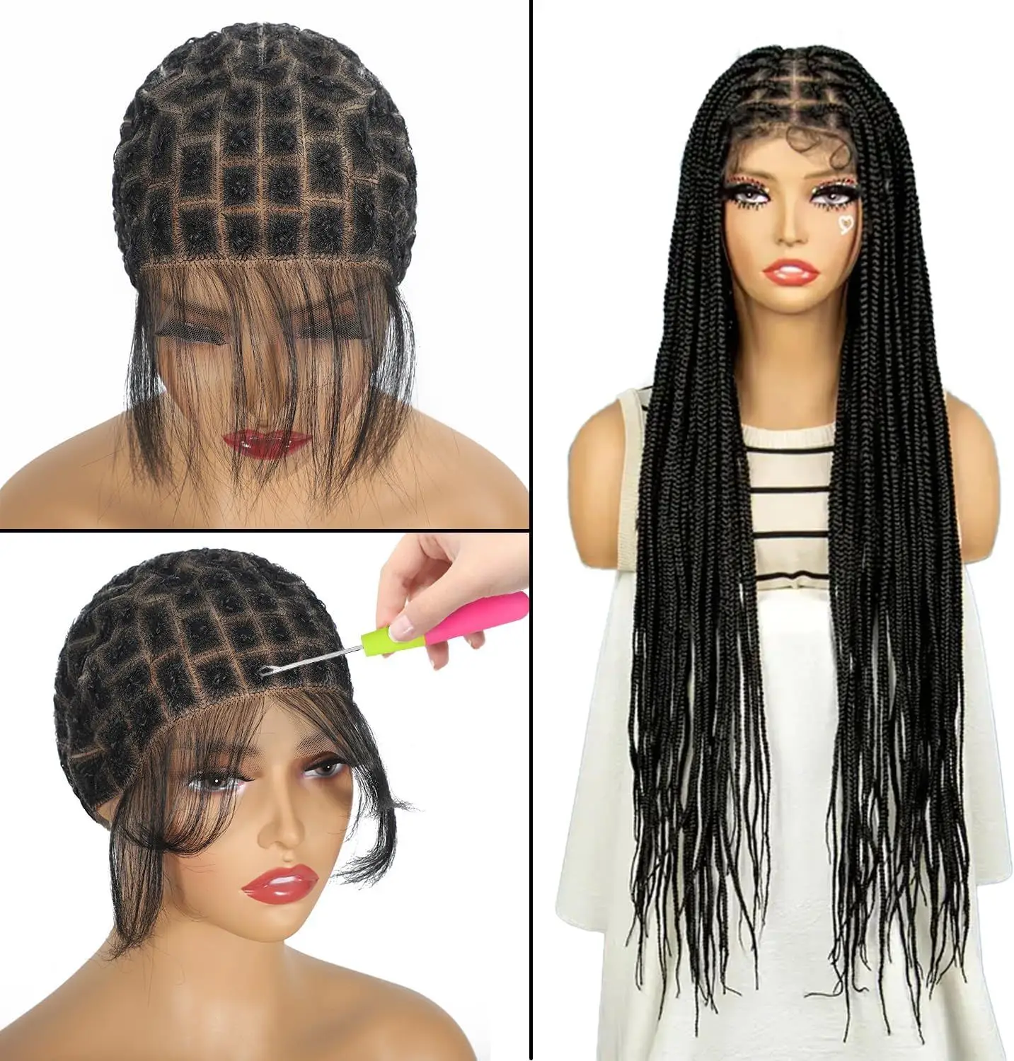 Braided Wig Cap for Crochet Braids  Full Double Lace Braided Wig With Baby Hair Suitable for Making Crochet Wigs  with Bangs