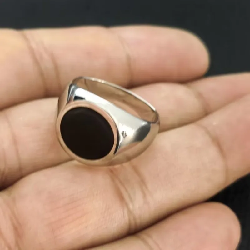 【BLACKPURPLE】23FW★ [silver925]Signity Accento Ring Unique Men's Signet Ring with Octagonal Onyx - SR133 - SUBSTANCE