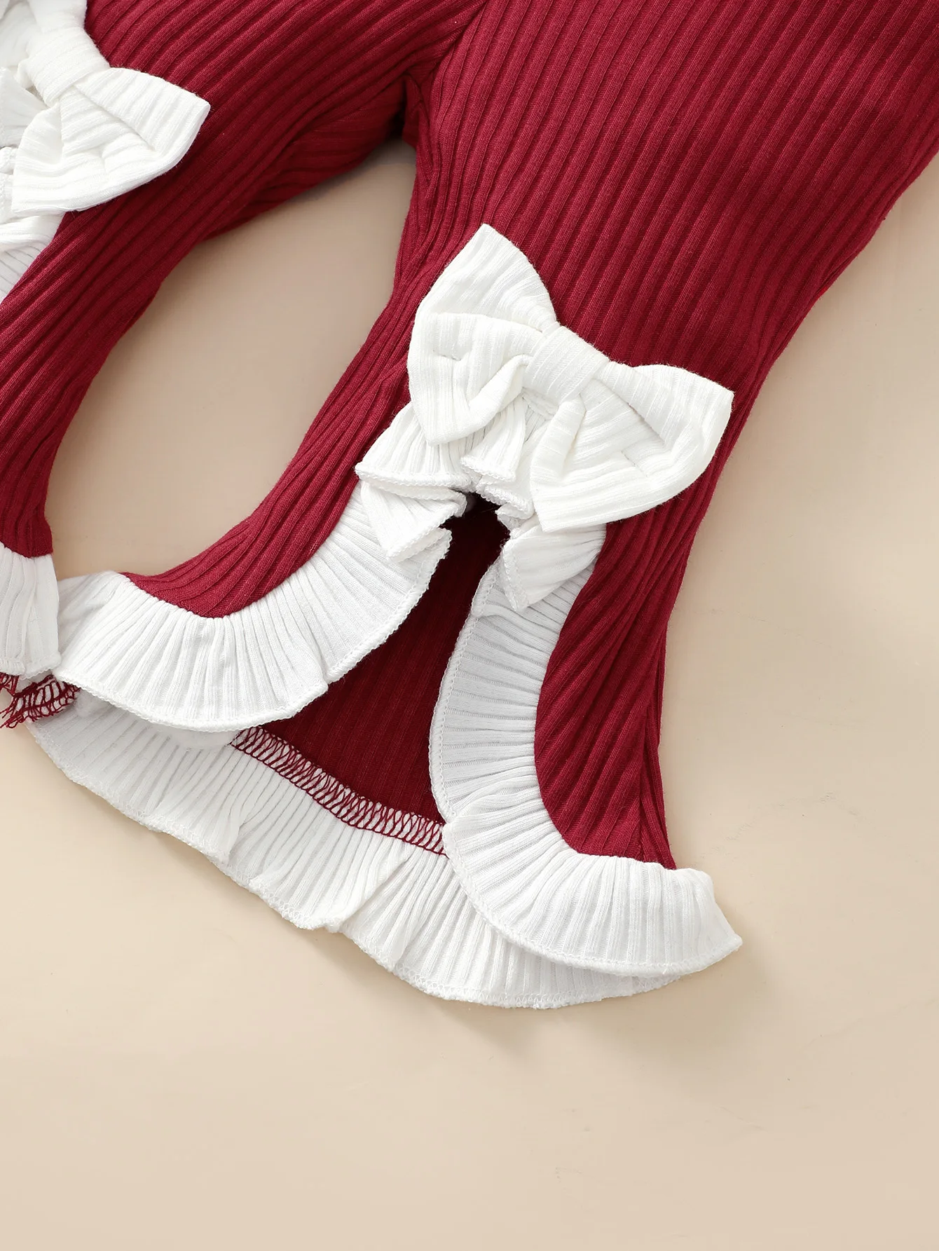 0-3 Jahre alt Neugeborene Baby Mädchen Frühling und Herbst Rundhals Langarm Brief bestickt Horn Hosen Mode Set – Detail 6