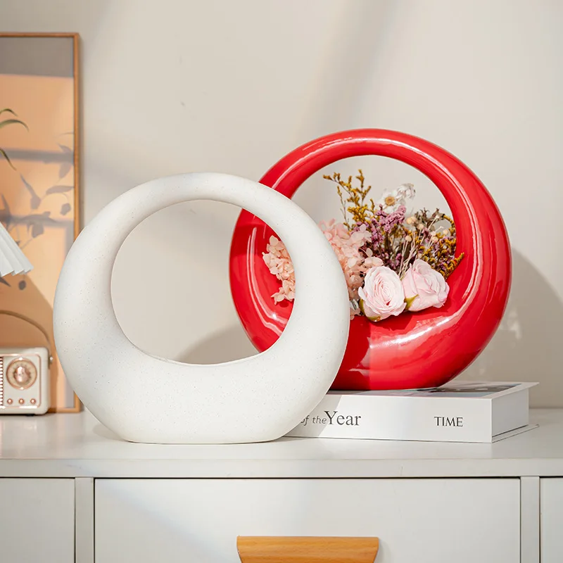 السيراميك استدارة زهرية تشكيلة زهور التعميم الرجعية الديكور الخزف زجاجة زهرة زهرية إكسسوارات ديكور منزلي