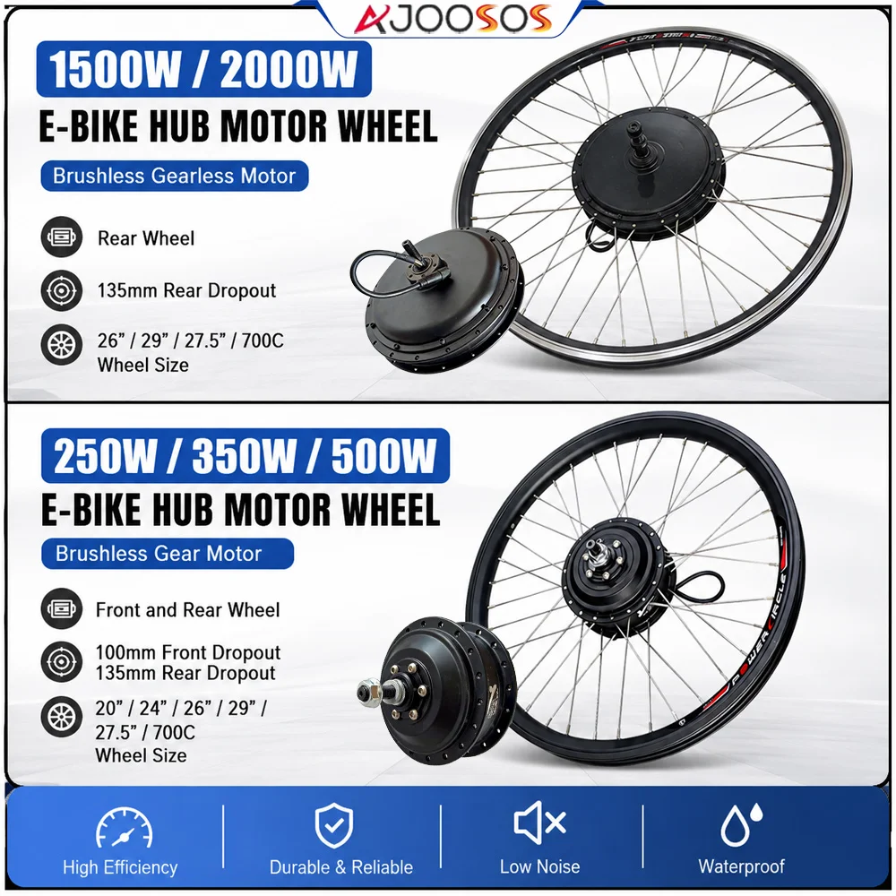 Moteur de moyeu de vélo électrique 36V 48V 250W 350W 500W 2000W 20 24 26 27.5 28 29 pouces 700C avant arrière pour roue