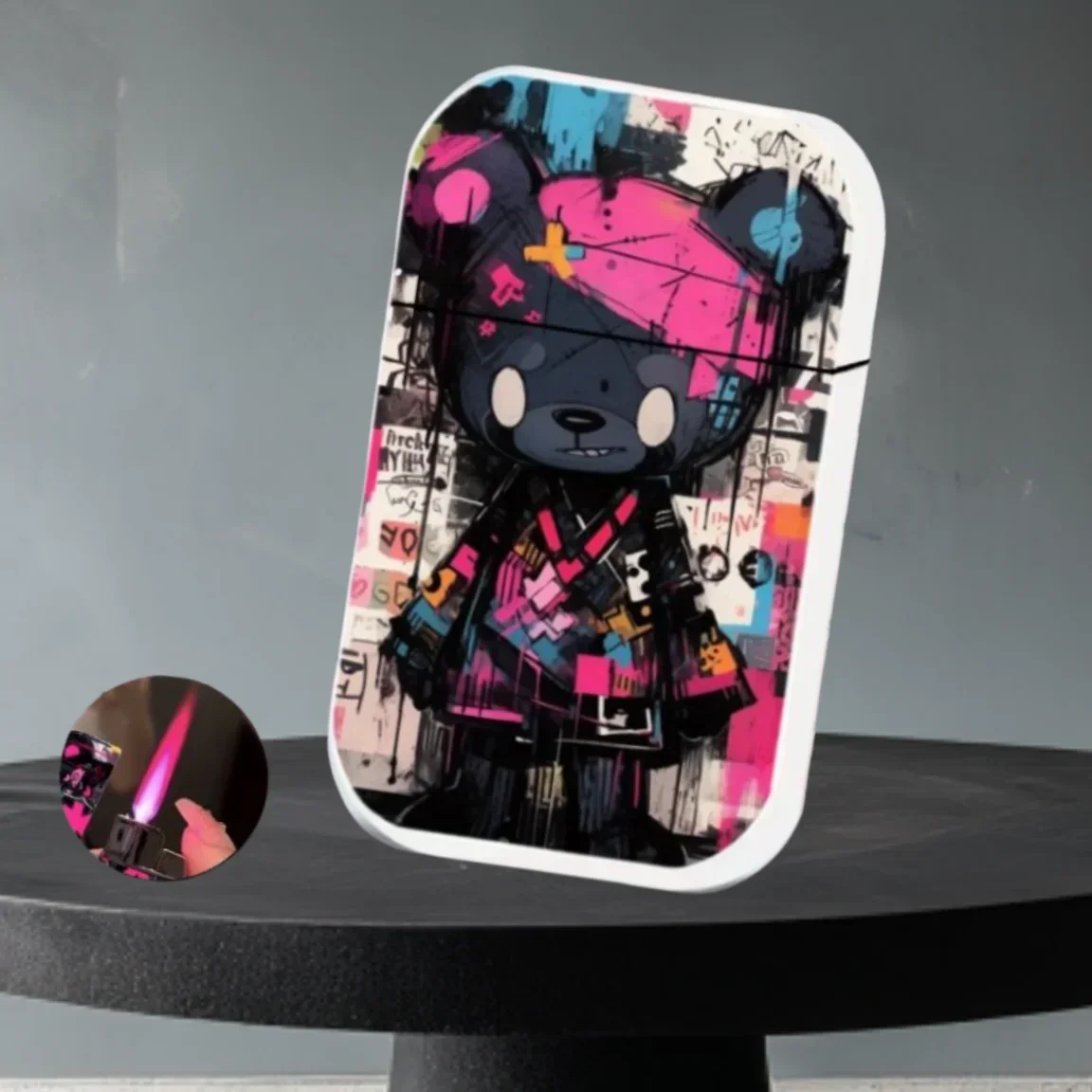 Color Print Lighter Metal Body Windproof Pink Flame Personalized Pattern Inflatable Lighters Cigar Accessories Men's Gadgets