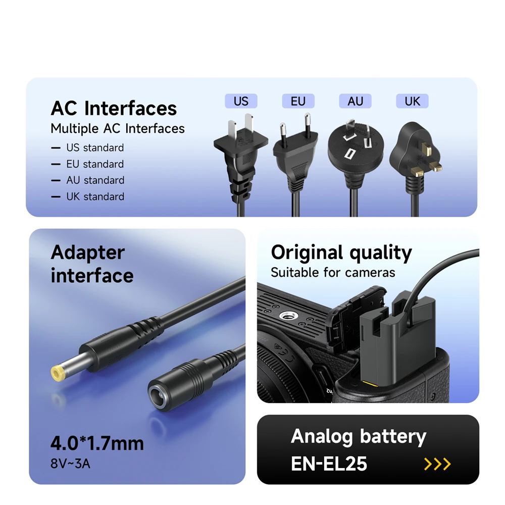 Bateria Manequim da Câmera Acoplador en El25 Usb Tipo-c Adaptador de Alimentação ac para Nikon Z30 Z50 Zfc El25 Enel25 Palo-en-el25 - Image 5