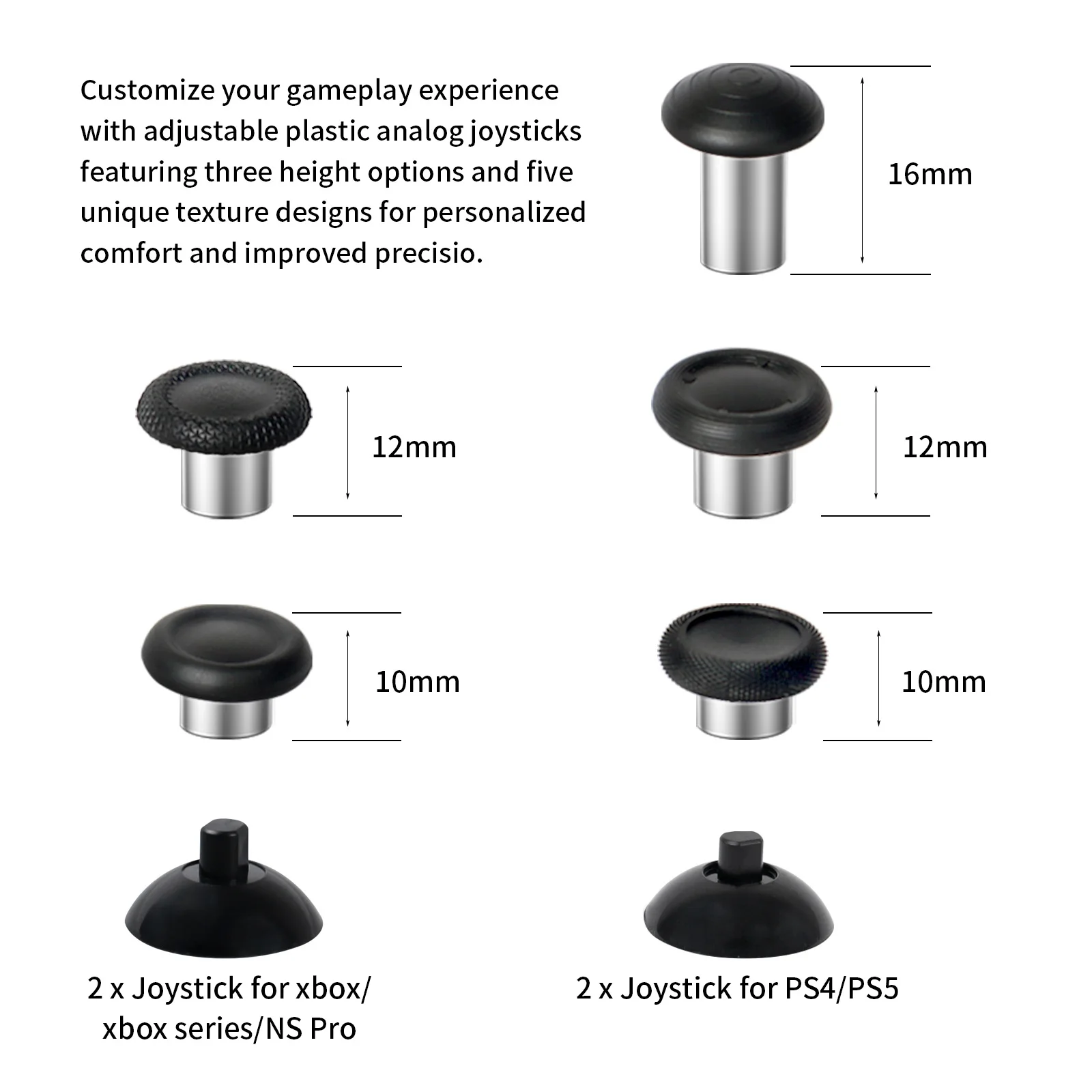 Enhanced Interchangeable Ergonomic Thumbsticks with Convex & Concave Grip Joysticks
