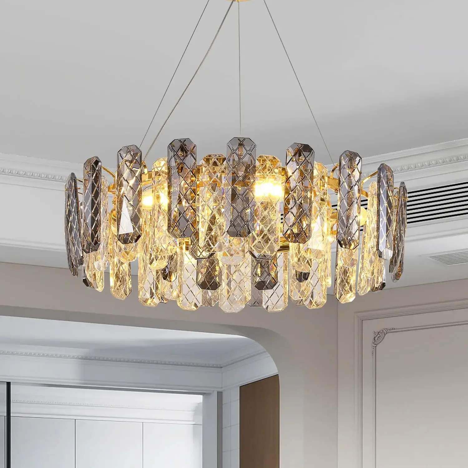 

Crystal Chandelier Light Fixture, Modern K9 Crystal Pendant Lighting, Gold Chandelier for Dining Room Living Room Bedroom Foyer