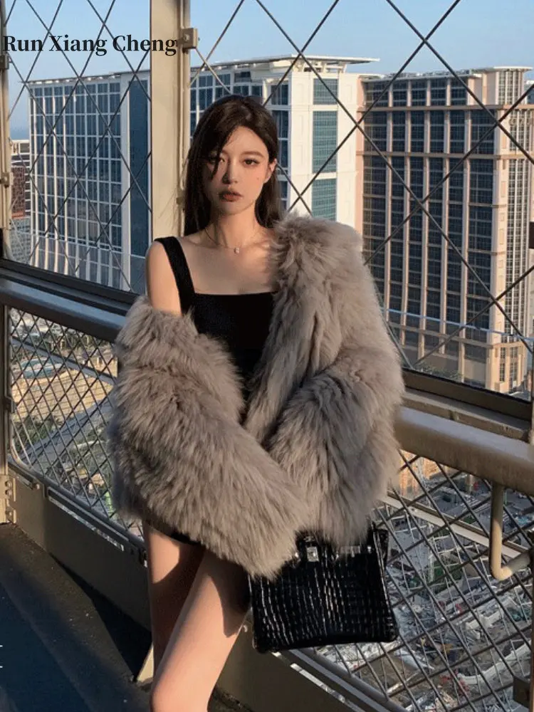 Women's Fur Coat Winter 2023 New Oversize Fluffy Hooded Eco-friendly Elegant Hairy Loose Fashion Plush Women's Jacket Fur Coat