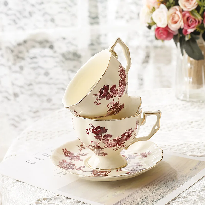 French Retro Ceramic Cup, Plate & Pot Set – Household Court Style Afternoon Tea Coffee Set 4