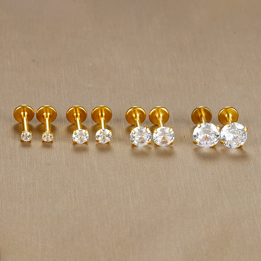 2PC Labret Tragus Stud Earrings 16G Surgical Stainless Steel CZ Crystal Monroe Helix Cartialge Conch Medusa Lip Body Piercing