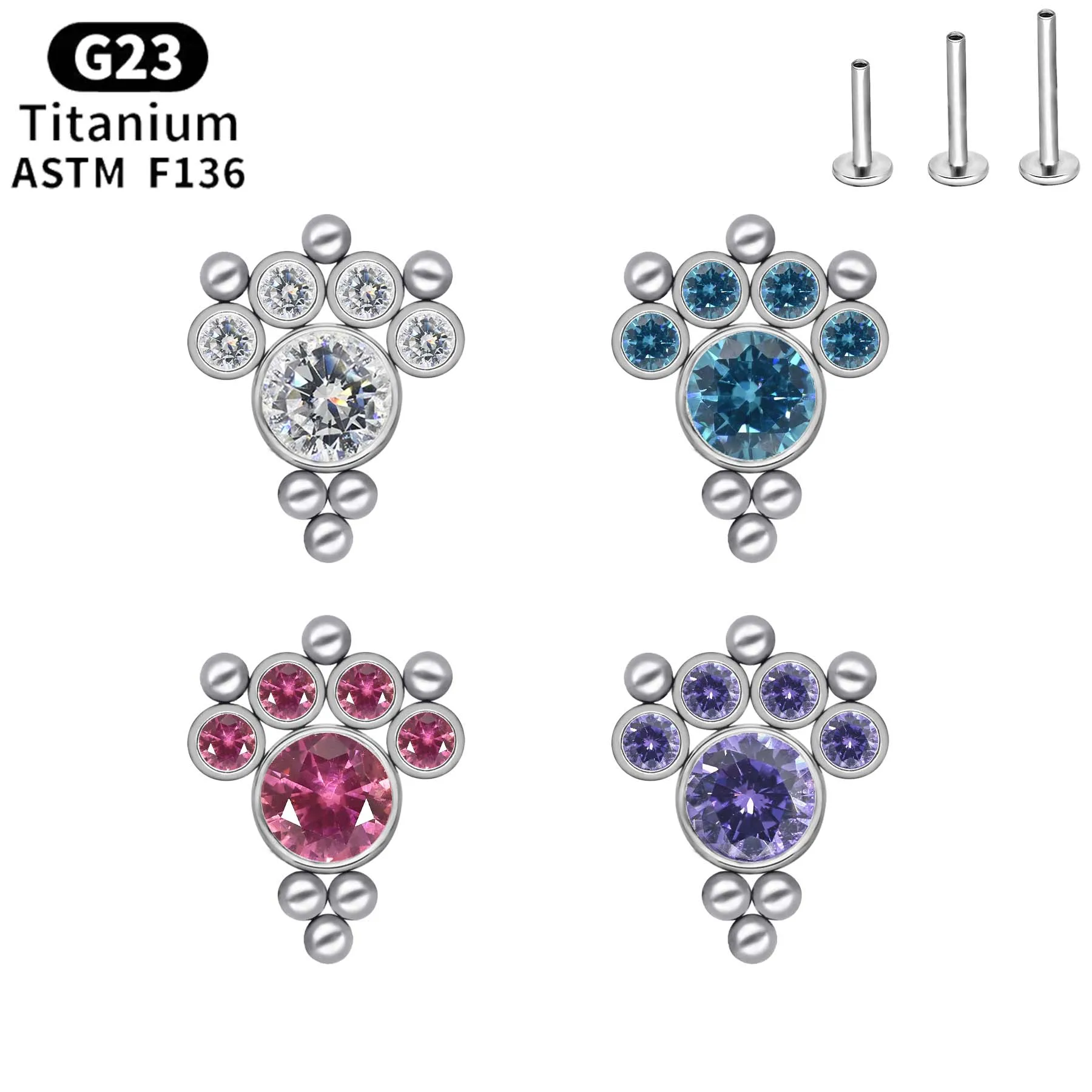 

Nose nail zircon ear nail ear bone nail G23 spiral internal thread lip nail body perforated jewelry