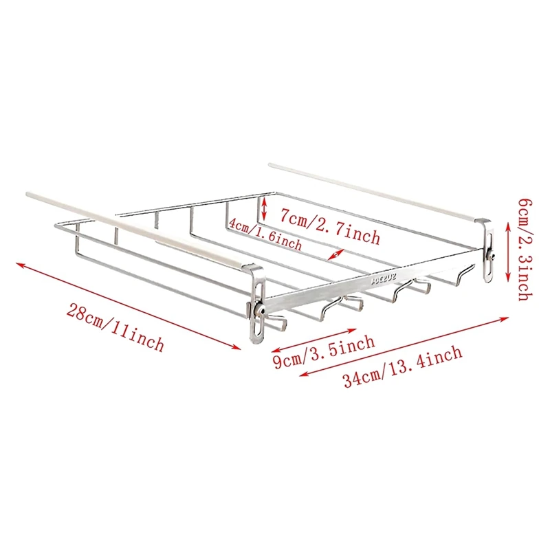 Adjustable Wine Glass Organizer Wine Glass Holder Under Cabinet No Drilling For Bar 34Cm (1 PCS)