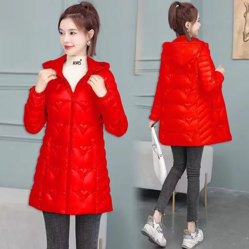 2023 New Women Down Cotton Coat Winter Jacket Female Mid Length Version Parkas Thick Warm Slim Fit Outwear Hooded Overcoat